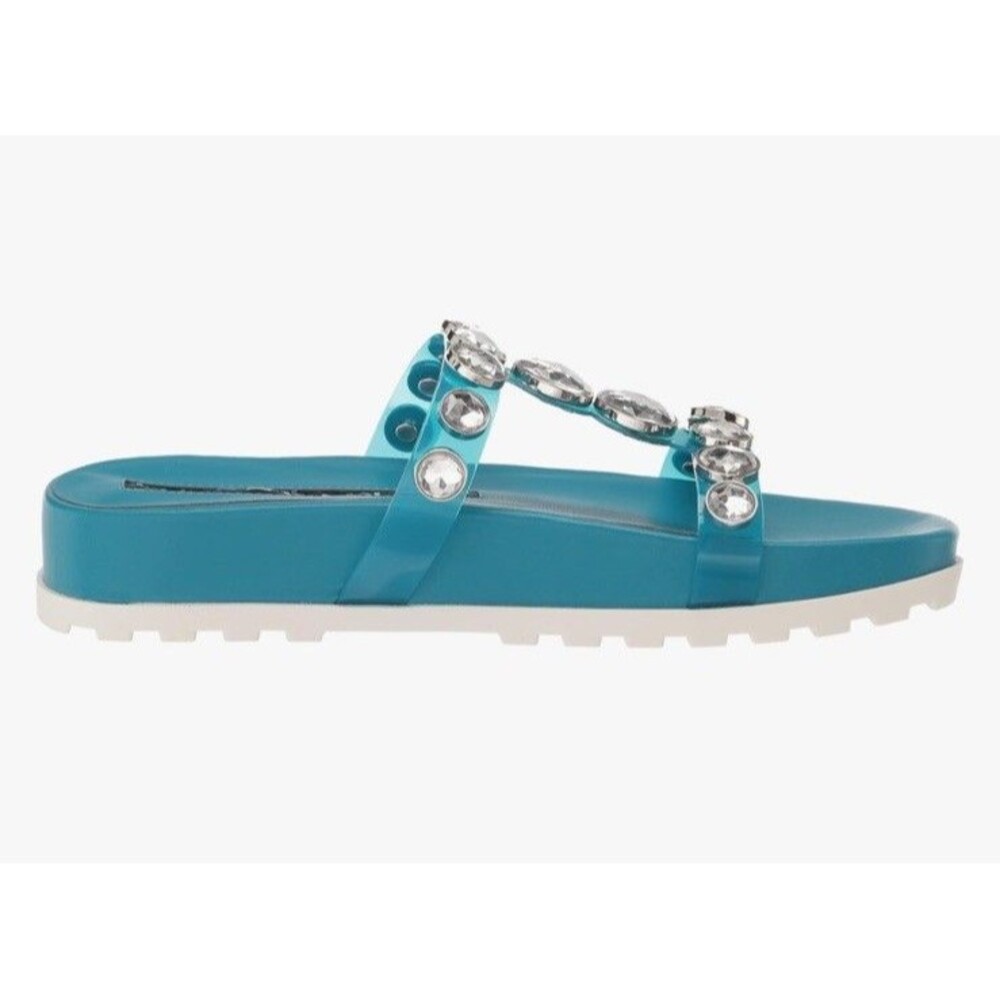 Karl Lagerfeld Belinda Diva Blue Rhinestone Slide Platform Sandals 8M New - Picture 6 of 12